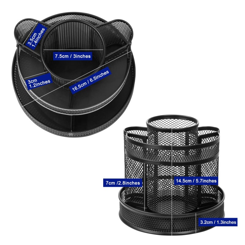 Comix 360 Rotating Pen Holder for Desk, 9 Compartments Office Desk Organizer, Black Mesh Metal Pencil Holder Cup for Office Home School - Image 4